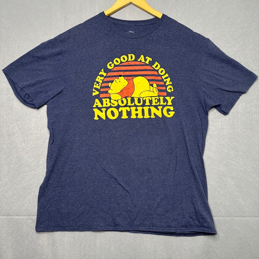 Disney Mens Winnie the Pooh T-Shirt XL Blue Excellent Retro Lazy Day Graphic Tee